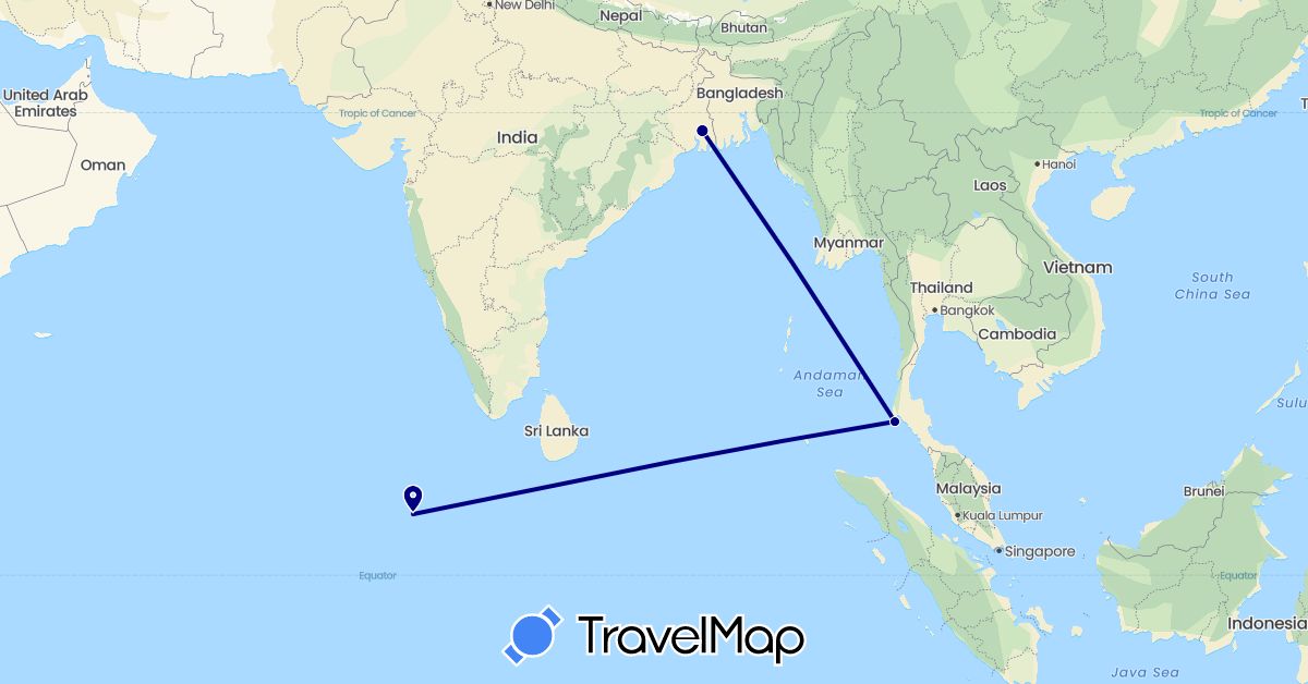 TravelMap itinerary: driving in India, Maldives, Thailand (Asia)